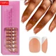 Гелевые типсы для наращивания Soft Gel с французским маникюром глянцевые короткий квадрат S 150 шт бежевые с белой линией френча (0125) - изображение 1