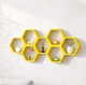 Настенная деревянная полка соты с 7 открытыми шестиугольными ячейками для декора и хранения, Цвет — Желтый - изображение 2
