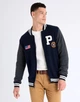 Мужской кардиган-бомбер U.S. Polo Assn. — Premium Cotton на молнии Full-Zip с контрастными рукавами, эффектным принтом и архивными патчами M темно-синий с серым - изображение 5