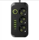 Сетевой фильтр F09U на 3 розетки + 4 USB + 1 Type-C с кабелем на 2м и защитой от перегрузки Черный - изображение 2