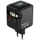 Сетевое зарядное устройство Amaya E700D PD70W+QC3.0 GaN (1USB-A/1C) + Retractable Cable Type-C Black - изображение 1