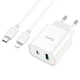 Мережевий зарядний пристрій з кабелем HOCO C80A Plus Rapido PD20W+QC3.0 charger set(C to iP) White - зображення 1