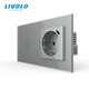 Сенсорний вимикач LIVOLO з розеткою та USB Type-C 18Вт, сірий, скло, із заземленням і шторками, 16А 230В - зображення 1