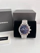 Чоловічий наручний годинник Emporio Armani Watch Mario AR11306 44мм брендовий срібний із синім циферблатом - зображення 4