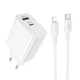 Мережевий зарядний пристрій BOROFONE BA106A Stellar PD20W+QC3.0 charger set (C to iP) (EU) White (6941991125324) - зображення 1