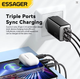 Зарядний пристрій Essager 67W GaN (2xType-C + USB-A) QC4.0 PD3.0 швидка зарядка Black - зображення 4