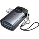 Перехідник HOCO UA46D OTG 2in1 Lightning male/Type-C male to USB female (Metal gray) (250903) - зображення 3