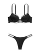 Комплект Білизни зі Стразами Victoria's Secret Very Sexy Shine Cradle Push-Up Bra & Double Shine Strap Smooth Thong Panty Чорний 34C-S - зображення 1