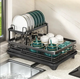 Двухуровневая сушилка для посуды RIAS Multifunctional Bowl Rack стальная с поддоном 42x30x17 см Black (3_08109) - изображение 2