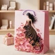 Подарунковий пакет з ручками Lady R40790-S вертикальний 18х23х10 см Рожевий з чорним - зображення 3