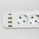 Мережевий фільтр-подовжувач 3 розетки 3xUSB-A 1xUSB-C кабель 3 м білий з вимикачем 2500 Вт захист від перевантаження для дому офісу комп'ютера телевізора смартфону зарядка Yiwu - зображення 3