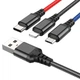 Кабель HOCO X76 USB to iP+Type-C+Micro 2A, 1m, nylon, aluminum connectors Чорний+Червоний+Синій - зображення 1
