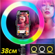 Светодиодная кольцевая лампа MJ38 RGB цветная 38см с пультом ДУ и креплением смартфона - изображение 1