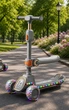 Детский трехколесный самокат с сидением (музыка, подсветка колес и деки, Bluetooth, складной) для мальчика и девочки серый (018) - изображение 1