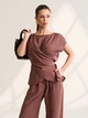 Жіночий лляний костюм (топ з запахом+брюки палаццо) ISSA PLUS XL Коричневий (issa1558331) - изображение 4