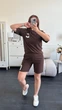 Костюм летний женский в рубчик коричневого цвета 38074 54/56 - изображение 4