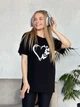 Спортивний літній жіночий костюм із велосипедками в рубчик легкий з принтом 46-48, Чорний - зображення 2