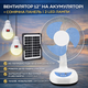 Портативный вентилятор Megatop MG008 12 дюймов на аккумуляторе 4500 мАч с солнечной панелью 2 LED лампами Бело-синий для кемпинга и дома - изображение 1