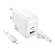 Мережевий Зарядний Пристрій Borofone BAS44A 1USB-C/1USB PD/QC 20W+Type-C to Lightning Бiлий - зображення 3
