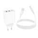 Мережевий зарядний пристрій з кабелем BOROFONE BA105A Stellar three-port charger set (Micro) (EU) White - зображення 7