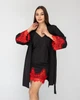Черный комплект с красным кружевом, халат с пеньюаром 674-039 S - изображение 1