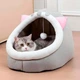 Мягкий стильный дом для кота с игрушкой и подушкой M (40×40×32см) Лежанка для кота Кровать для кота Уютный кошачий домик Серый - изображение 1