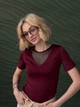 Женская приталенная футболка со вставкой сетки цвет бордовый, размер 42/44 GF5264 - изображение 1
