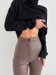 Брюки з екошкіри на велюрі мокко XS - изображение 5
