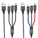 Кабель HOCO X76 USB to iP+Type-C+Micro 2A, 1m, nylon, aluminum connectors Black+Red+Blue - изображение 3