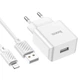Мережевий зарядний пристрій з кабелем HOCO C106A Leisure single port charger set(iP) 10.5W White - зображення 5