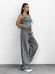 Потертые винтажные джинсы трубы wide leg с высокой посадкой ISSA PLUS WN20-734 26 темно-серые (issa2007682831135) - изображение 2