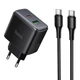 Сетевое зарядное устройство Hoco C158A, USB-C, GaN, PD, QC, с кабелем USB-C/USB-C, черный - изображение 1