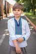Рубашка-вышиванка для мальчика 6–12 лет, поплин, трансформер, домотканая вышивка,134, Белый с синим - изображение 2