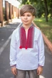 Детская вышиванка из поплина с домоткаными вставками,158, Белый с красным - изображение 1