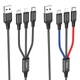 Кабель HOCO X76 USB to iP+Type-C+Micro 2A, 1m, nylon, aluminum connectors Чорний+Червоний+Синій - зображення 3