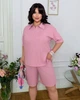 Костюм-двойка женский из трикотажа в рубчик с верхом поло свободного кроя и шортами летний G&M k-130281 52-54 Размер цвет розовый - изображение 2