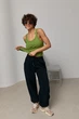 Женская трикотажная майка-борцовка в рубчик ONE SIZE — 100% Хлопок ЗЕЛЕНЫЙ. (бутылочный, травяной) - изображение 2