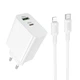 Мережевий зарядний пристрій BOROFONE BA108A Stellar PD30W+QC3.0 charger set (C to iP) (EU) White - зображення 1
