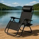 Садовый шезлонг Zero Gravity XXL раскладной 180×64×110 см стальной каркас до 120 кг черный с подстаканником и подголовником - изображение 6