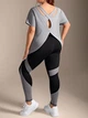 Жіночий спортивний фітнес костюм батал Plus Size футболка та легінси Сірий XL - зображення 4