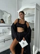 Домашній комплект жіночий 3-ка (халат, шорти, топ) шовк Армані, чорний, 46-48 (Арт. 0027SB) - изображение 2