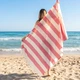 Полотенце пляжное большое в полоску Riviera Berry 100х180 см полотенца для пляжа басейна спа сауны малиновое - изображение 1