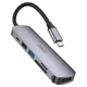 USB-хаб HOCO HB28 Type-C multi-function converter(HDTV+USB3.0+USB2.0+SD+TF+PD) Metal Gray - зображення 1