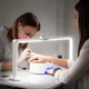 Настільна LED лампа F-800E Half Moon для манікюру та нарощування вій, 40 Вт, 3500 Лм, з тримачами для телефону - зображення 8