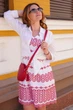 Женское летнее платье-сарафан с красно-розовой вышивкой Белое Хлопок размер S 01115/1 - изображение 1