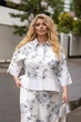 Костюм женский брючный рубашка и брюки палаццо свободного кроя больших размеров лен в цветочный принт 52-54 серый - изображение 7