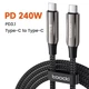 Кабель Toocki 240W (48V/5А) PD3.1 для заряджання та передачі даних, Type-C to Type-C, BLACK, 2м - зображення 6