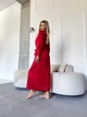 Халат длинный женский пеньюар с кружевным рукавом шелк-сатиновый JULIA Красный 3XL(52-54) - изображение 3