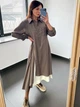 Женское платье рубашка асимметричное в полоску с поясом Катрин PARI MKPR305079 - 50, Коричневий - изображение 2