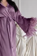 Халат шовковий довгий із пір'ям батал MiaNaGreen Хф065 68 Блідо-фіолетовий - зображення 4